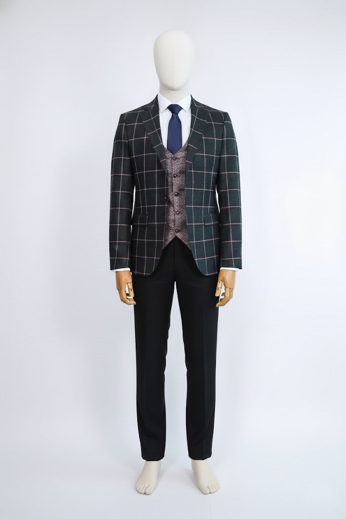 Black Slim Fit Plaid Suit