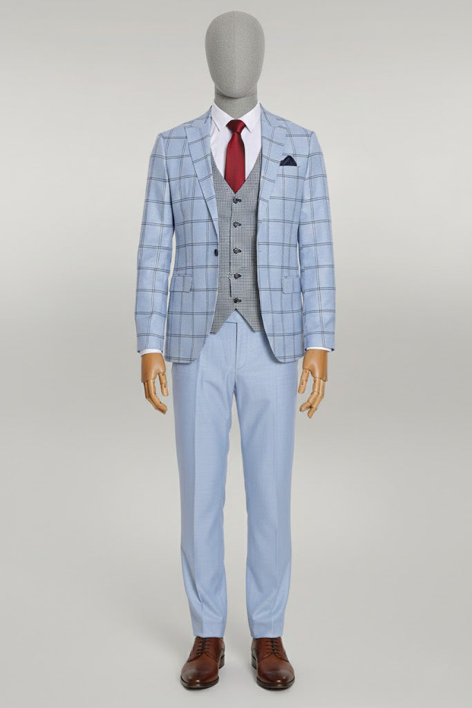 Mens Blue Slim Fit Plaid Suit