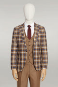 Brown Slim Plaid Suit for Men