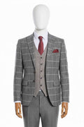 Dark Gray Slim Fit Plaid Suit for Men