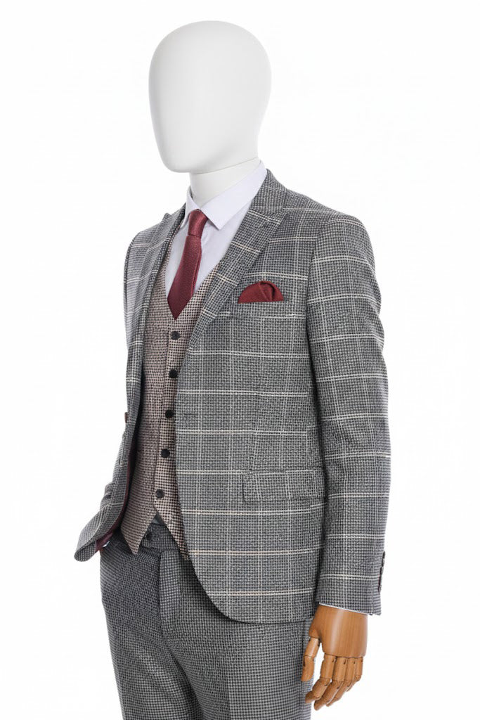 Mens Dark Gray Slim Fit Plaid Suit