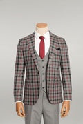 Gray Slim Plaid Suit for Men