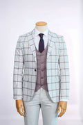Light Gray Slim Fit Plaid Suit