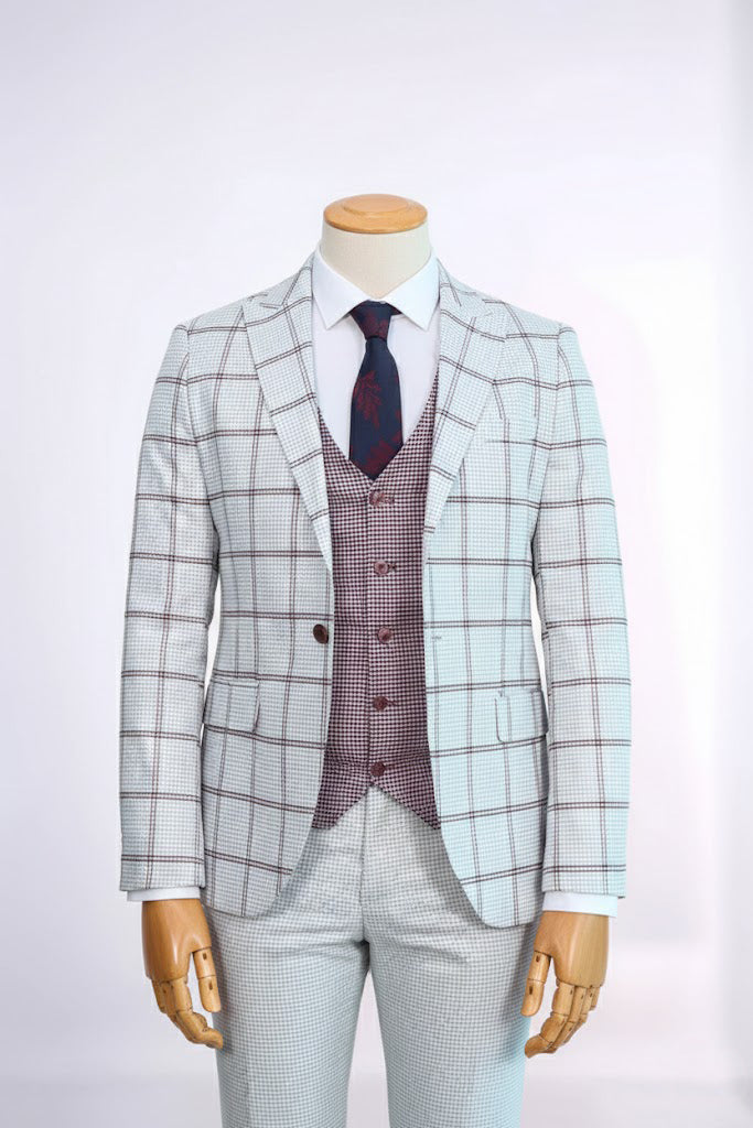 Light Gray Slim Fit Plaid Suit