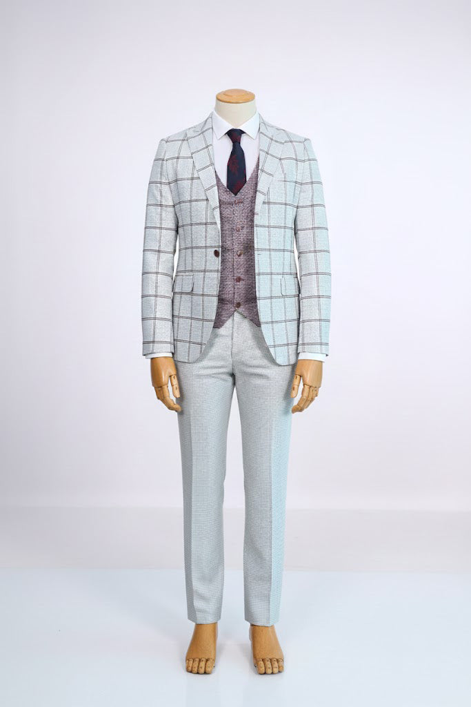 Light Gray Slim Fit Plaid Suit