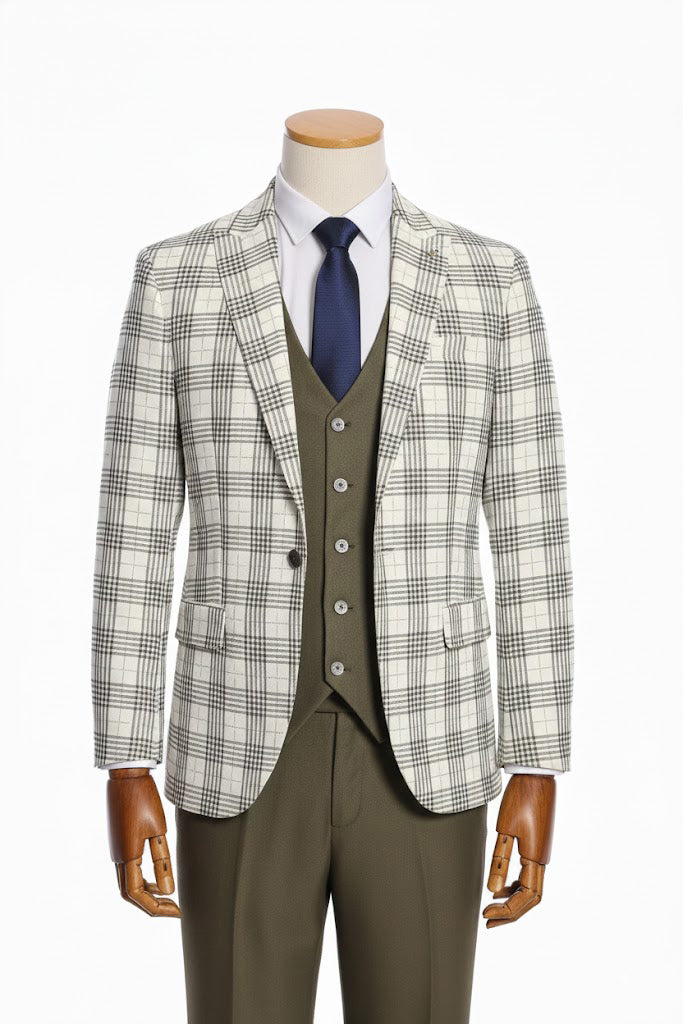 Mens Plaid Suit Green 