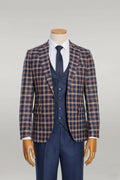 Navy Blue Slim Plaid Suit for Men