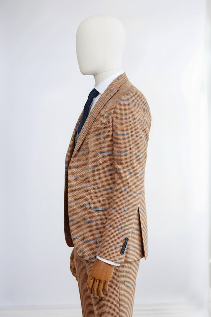 Mens Orange Slim Fit Plaid Suit