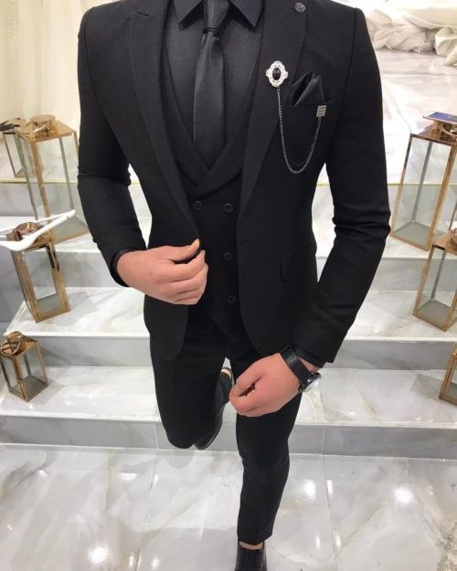 Camillus Black Slim Fit Wool Suit