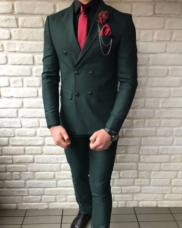 Dickinson Green Slim Fit Double Breasted Cotton Suit - Bespoke Daily