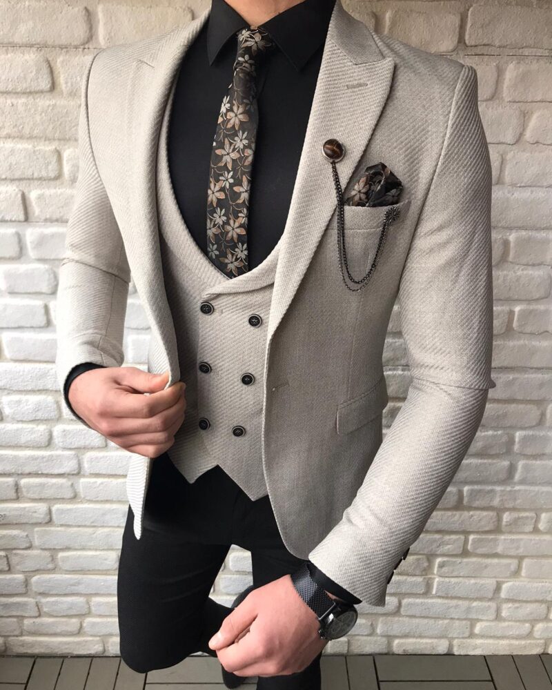 Beige Slim Fit Suit by BespokeDailyShop.com with Free Worldwide Shipping