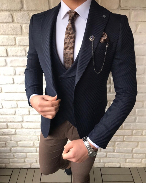 Lynden Navy Blue Slim Fit Suit - Bespoke Daily