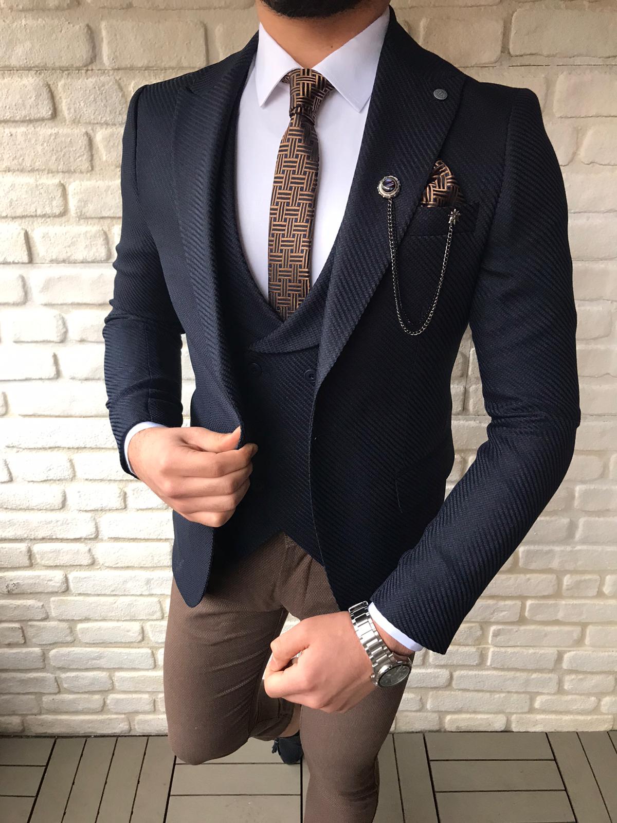 Lynden Navy Blue Slim Fit Suit - Bespoke Daily