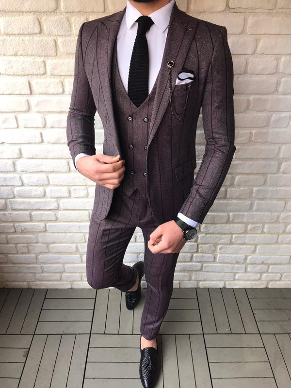 Camillus Burgundy Slim Fit Chalk Stripe Suit - Bespoke Daily