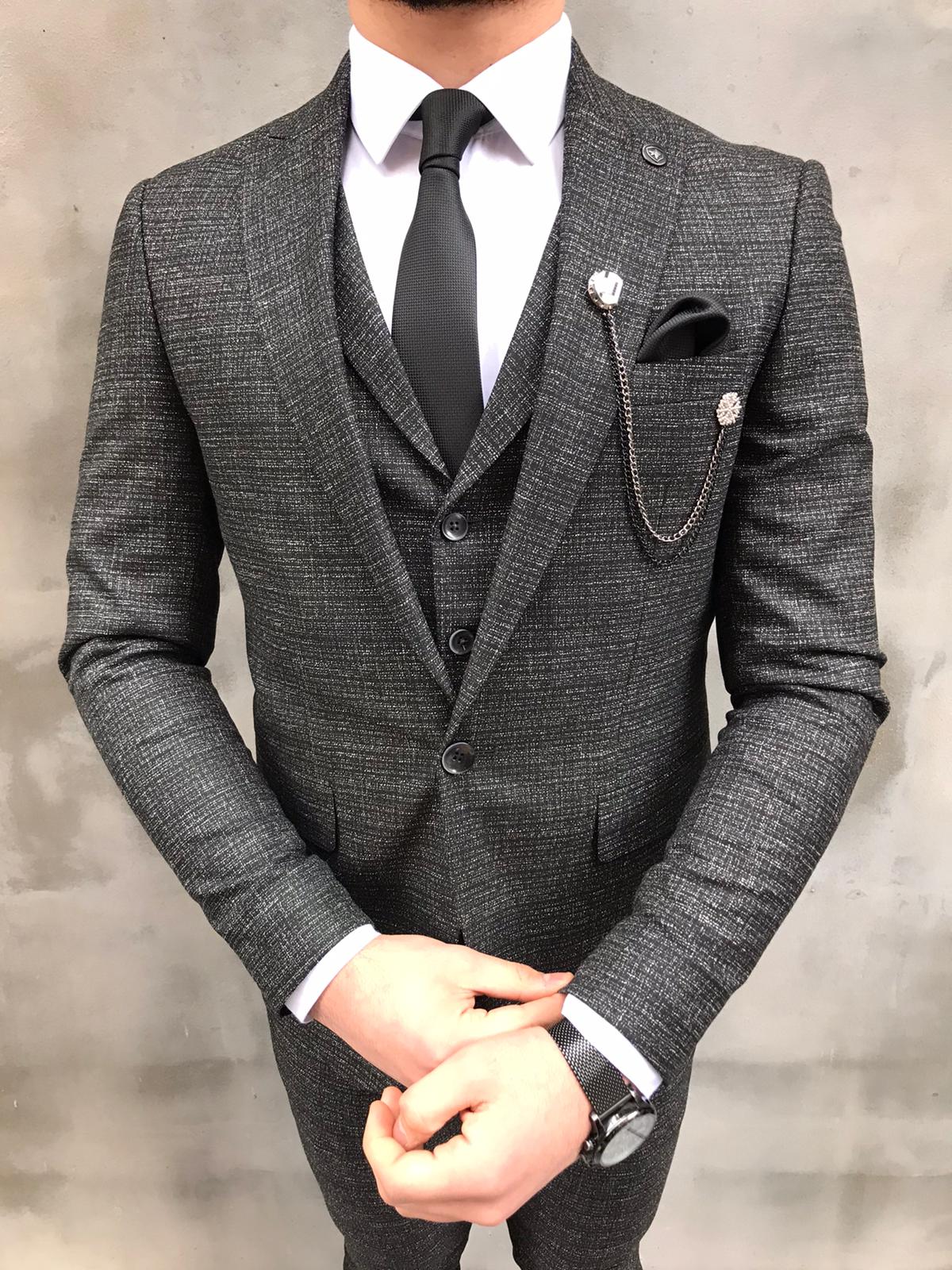 Crofton Black Slim Fit Wool Suit - Bespoke Daily