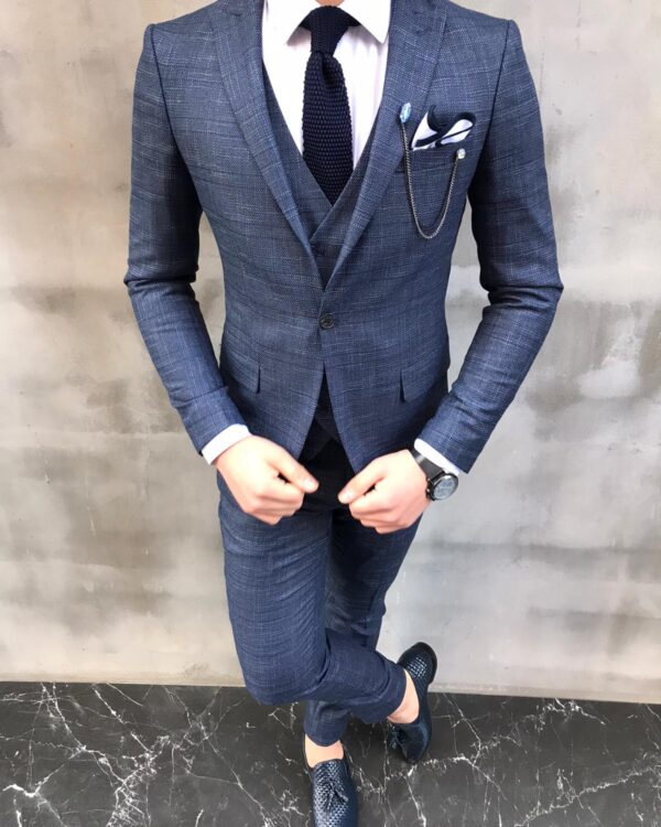 Crofton Blue Slim Fit Crosshatch Suit - Bespoke Daily