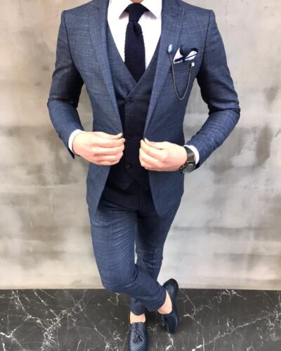 Crofton Blue Slim Fit Crosshatch Suit - Bespoke Daily