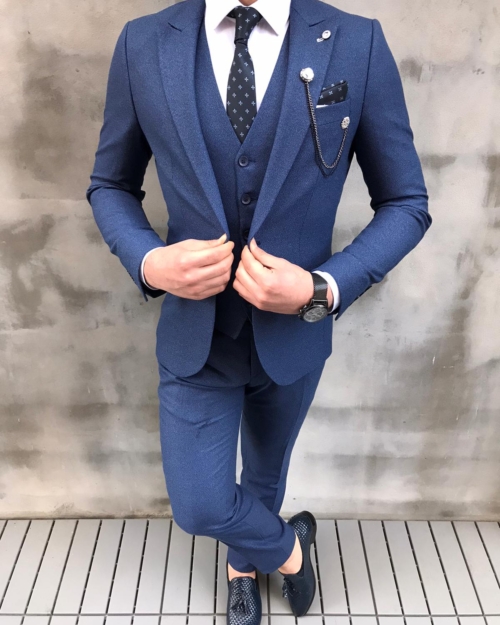 Navy Blue Slim Fit Wool Suit