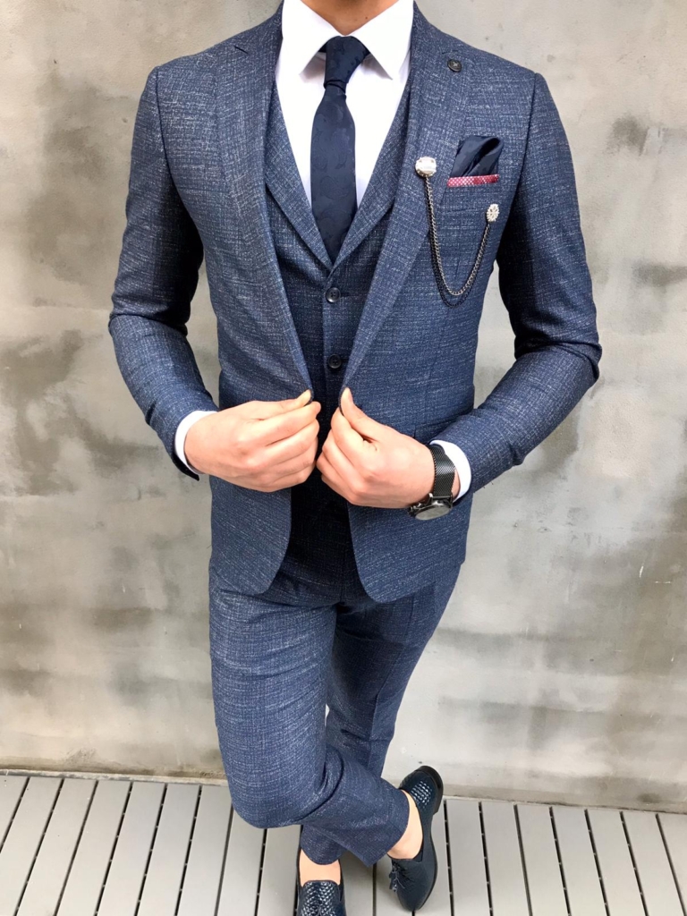 Crofton Blue Slim Fit Wool Suit Bespoke Daily
