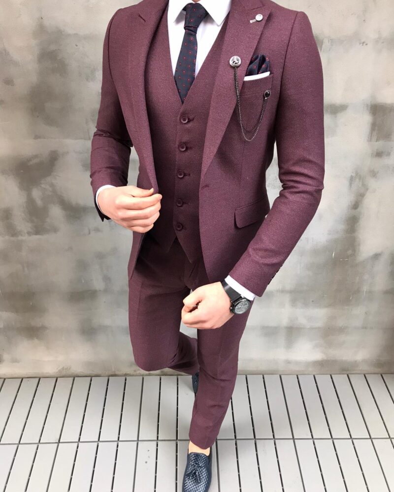 Burgundy Slim Fit Suit by BespokeDailyShop.com with Free Worldwide Shipping