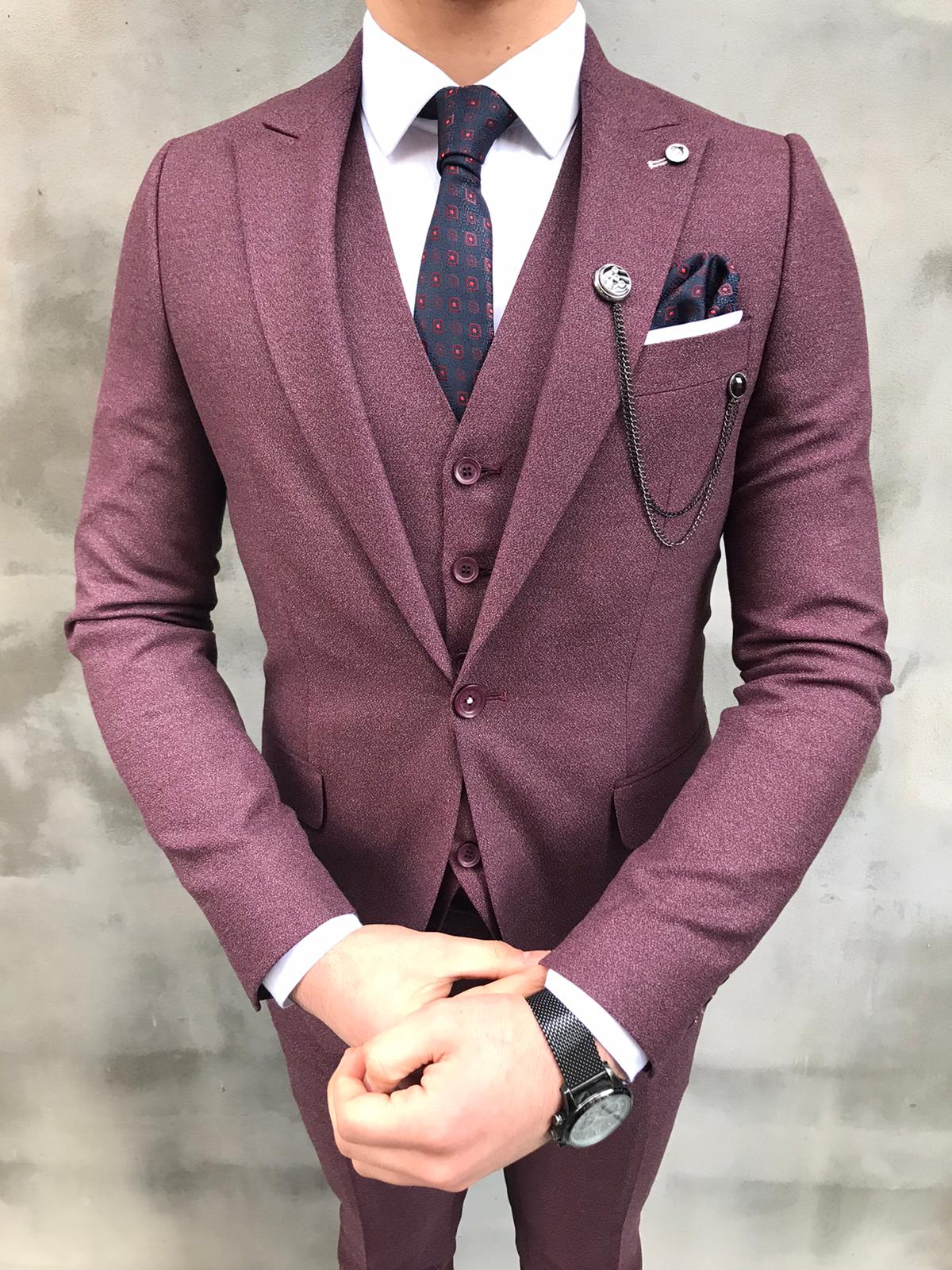 Crofton Burgundy Slim Fit Suit Bespoke Daily