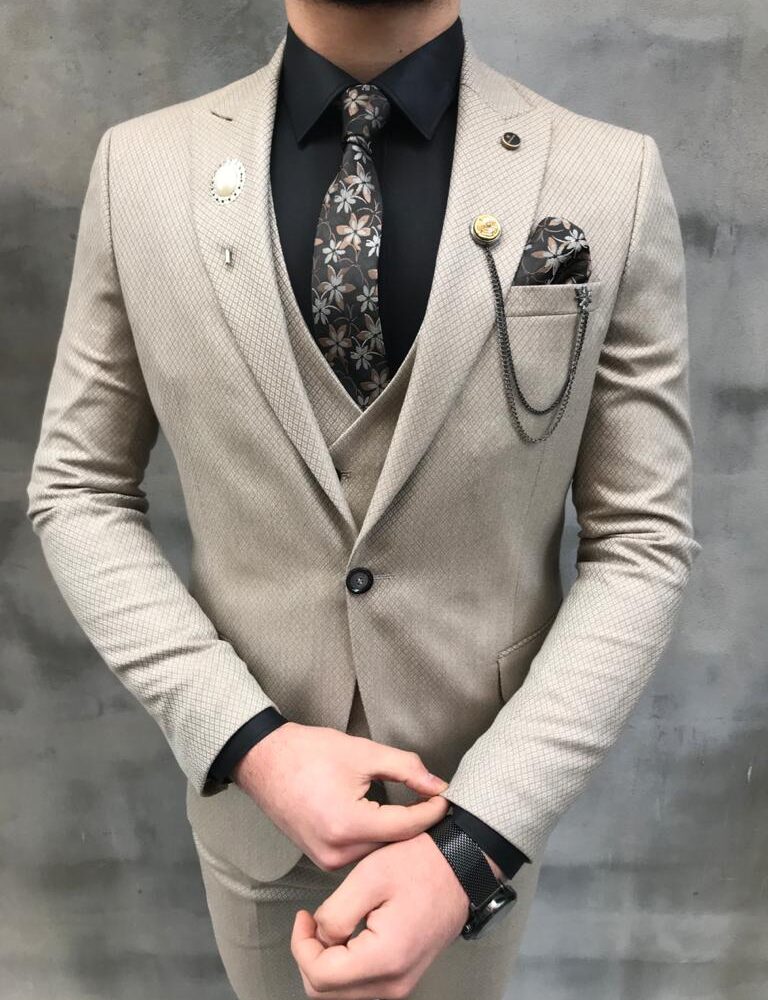 Cream Slim Fit Suit by BespokeDailyShop.com with Free Worldwide Shipping