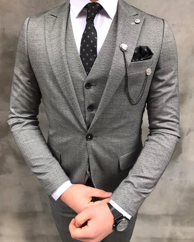 Light Gray Slim Fit Suit by BespokeDailyShop.com with Free Worldwide Shipping