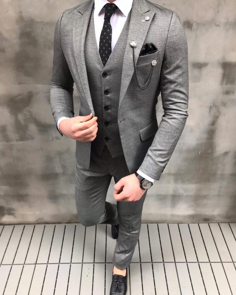 Light Gray Slim Fit Suit by BespokeDailyShop.com with Free Worldwide Shipping