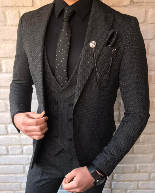 Navy Blue Slim Fit Double Breasted Wool Suit