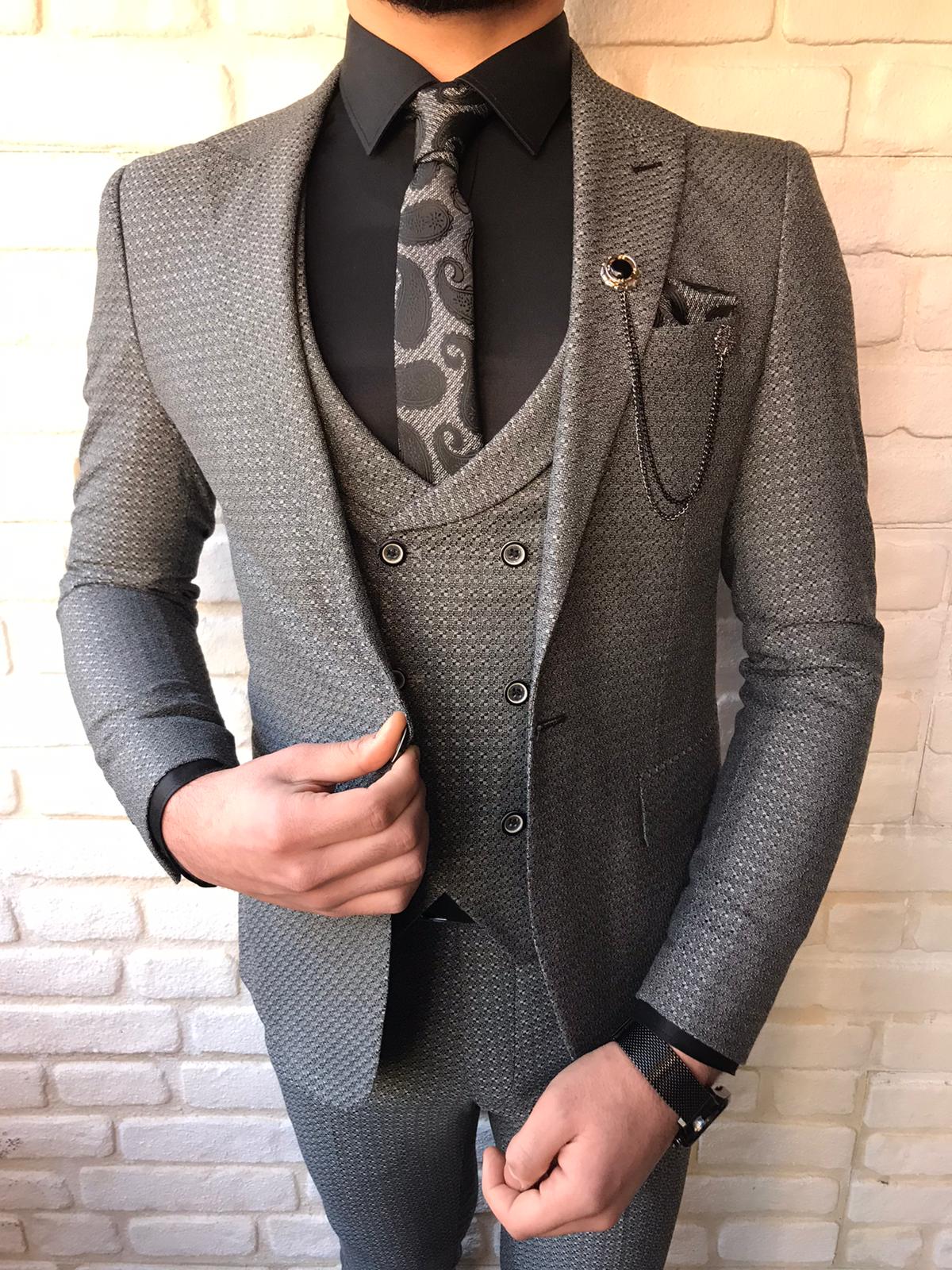 Fremont Gray Slim Fit Patterned Suit 2 