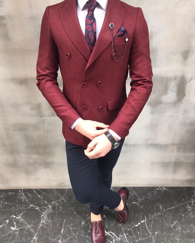 Fremont Red Slim Fit Double Breasted Blazer - Bespoke Daily
