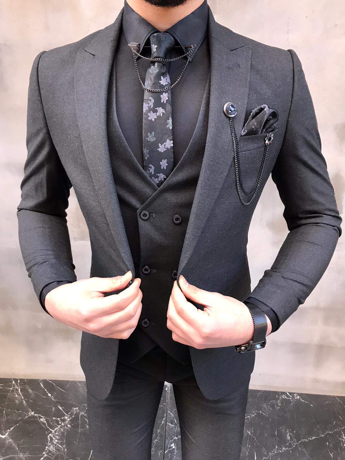 Newark Dark Gray Slim Fit Suit - Bespoke Daily