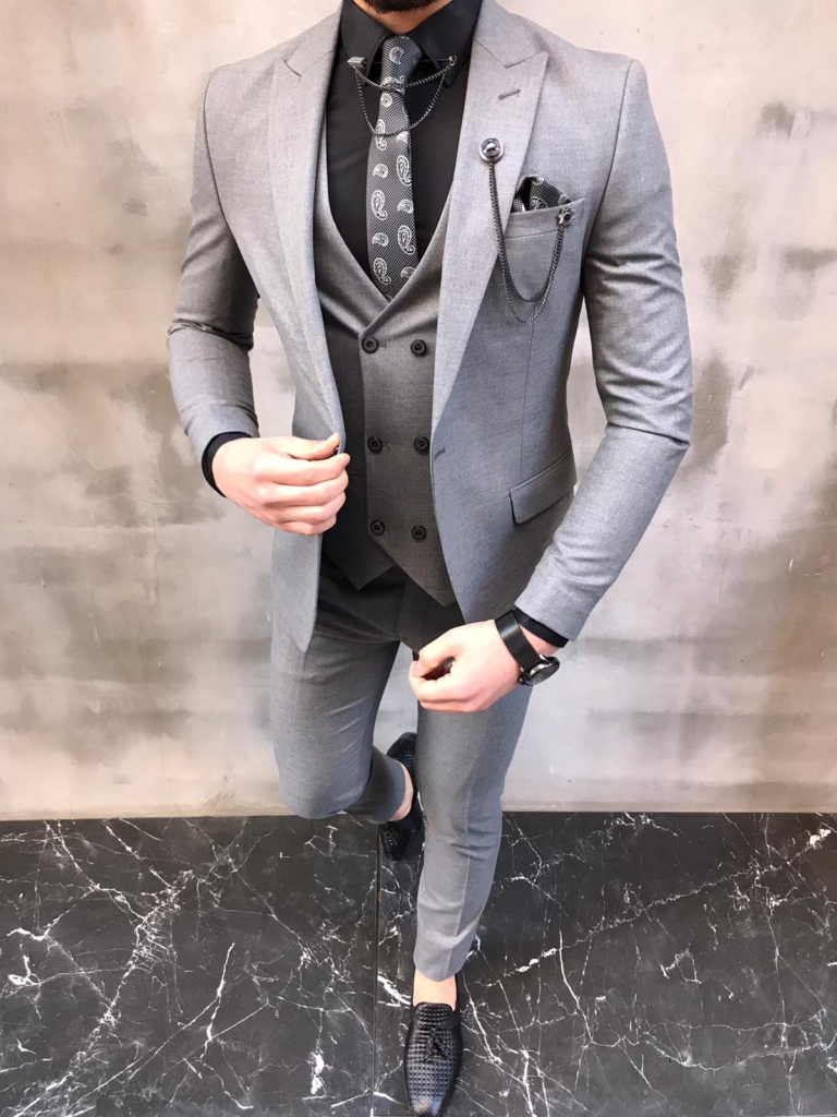 Newark Light Gray Slim Fit Suit - Bespoke Daily