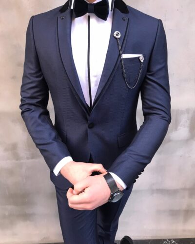 Olney Blue Slim Fit Stony Lapel Tuxedo - Bespoke Daily