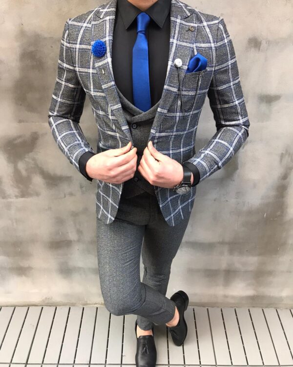 Olney Gray Slim Fit Plaid Suit - Bespoke Daily