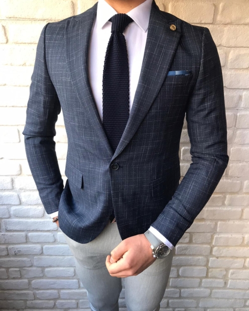 Red Slim Fit Double Breasted Blazer