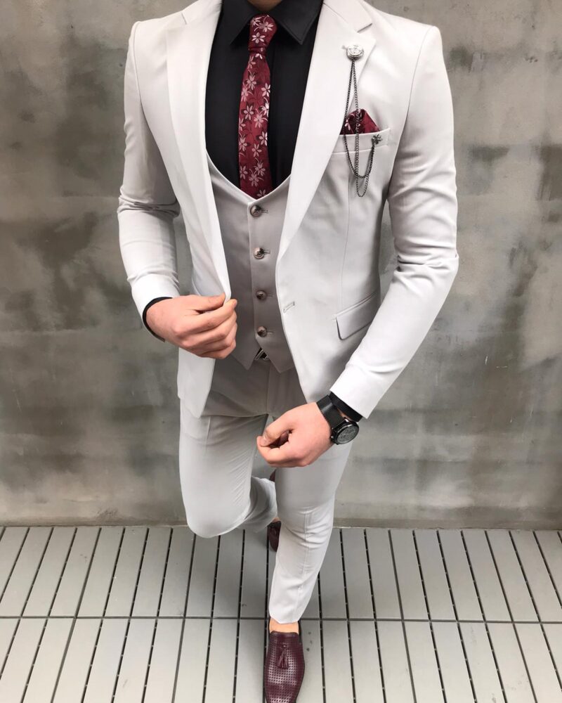 Off White Slim Fit Suit by BespokeDailyShop.com with Free Worldwide Shipping