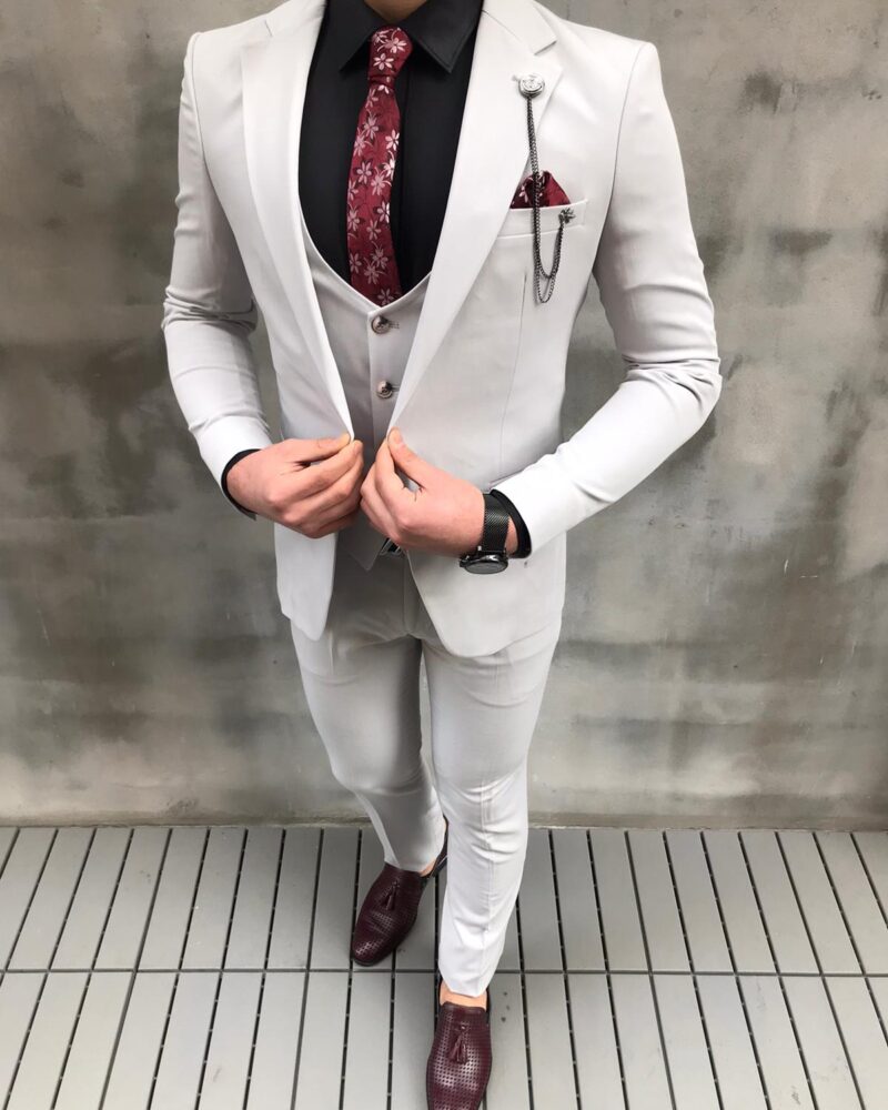 Off White Slim Fit Suit by BespokeDailyShop.com with Free Worldwide Shipping
