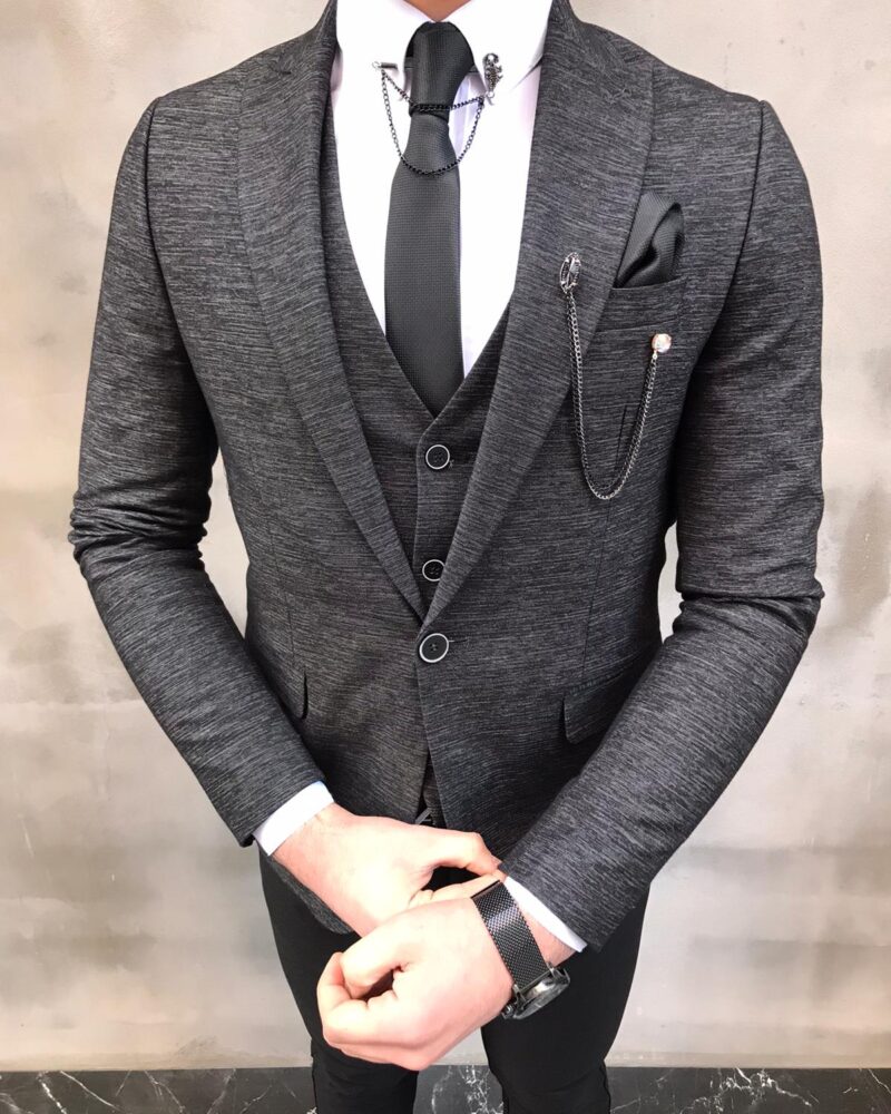 Sedona Black Slim Fit Crosshatch Suit - Bespoke Daily