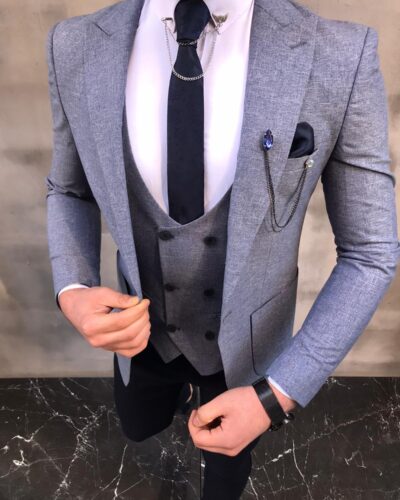 Sedona Blue Slim Fit Crosshatch Suit - Bespoke Daily