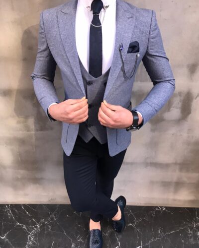 Sedona Blue Slim Fit Crosshatch Suit - Bespoke Daily
