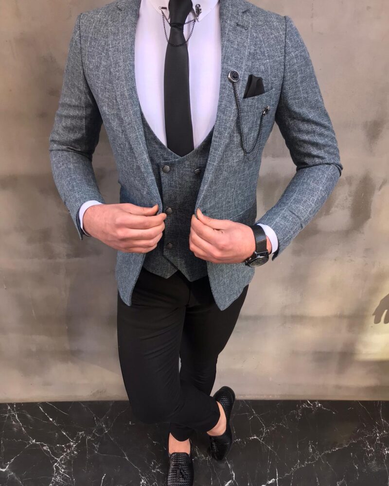 Sedona Gray Slim Fit Crosshatch Suit - Bespoke Daily