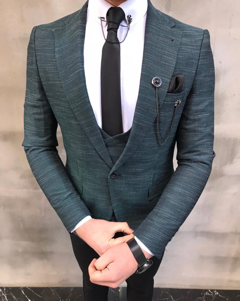 Sedona Green Slim Fit Crosshatch Suit - Bespoke Daily