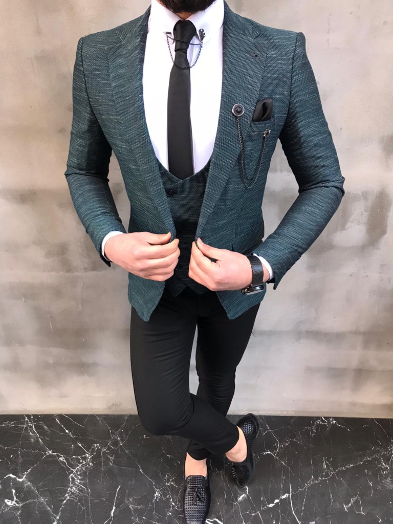 Sedona Green Slim Fit Crosshatch Suit - Bespoke Daily