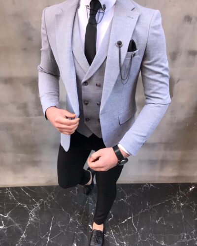 Sedona Light Gray Slim Fit Crosshatch Suit - Bespoke Daily