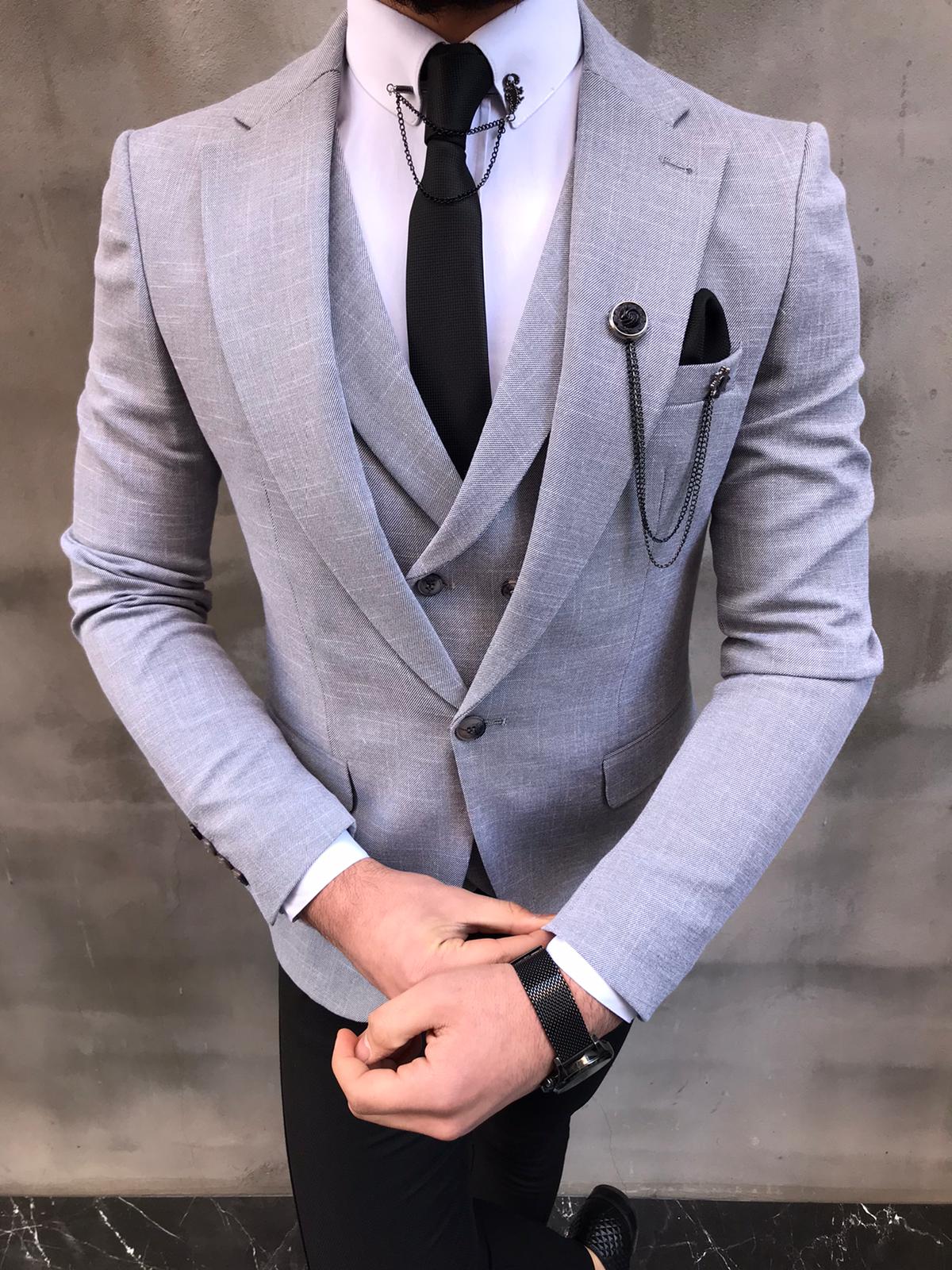 Sedona Light Gray Slim Fit Crosshatch Suit - Bespoke Daily