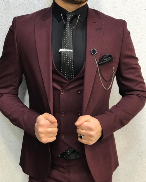 Lancaster Burgundy Slim Fit Suit - Bespoke Daily