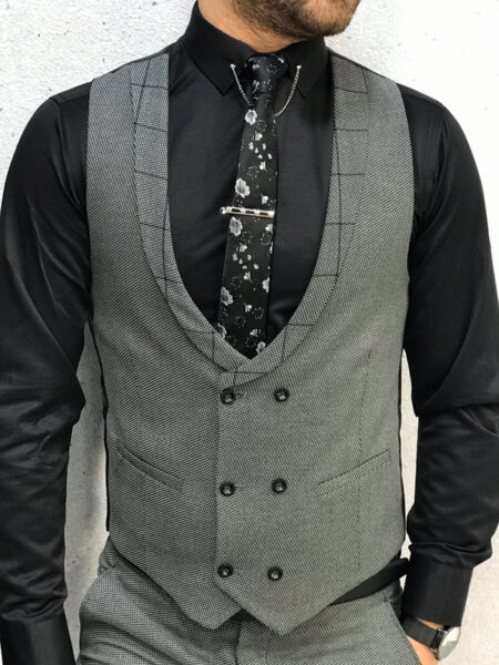 Lancaster Gray Slim Fit Plaid Check Suit - Bespoke Daily