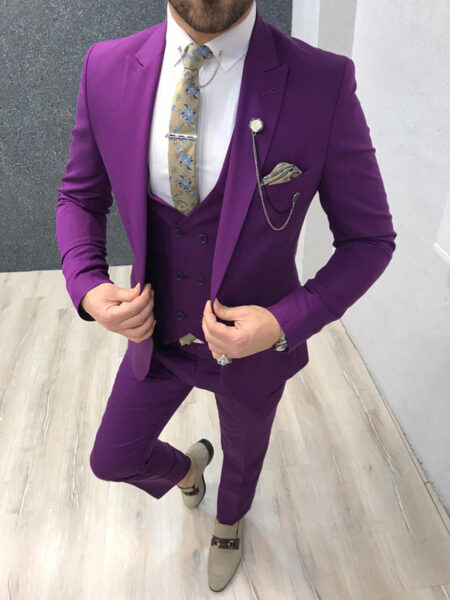Buy Purple Slim Fit Suit by BespokeDailyShop | Worldwide Shipping