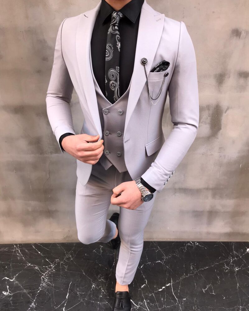 Livonia Light Gray Slim Fit Wool Suit - Bespoke Daily